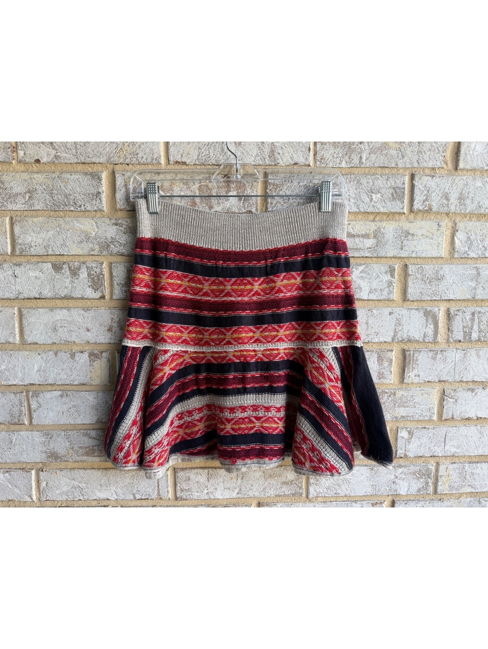 Free People Pull On Multicolor Fair Isle Flared Sweater Skirt Women's Size L